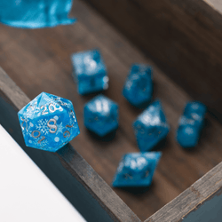 Christmas Blue Snowflake Handmade Resin DND Dice Set (ONLINE ORDER ONLY)