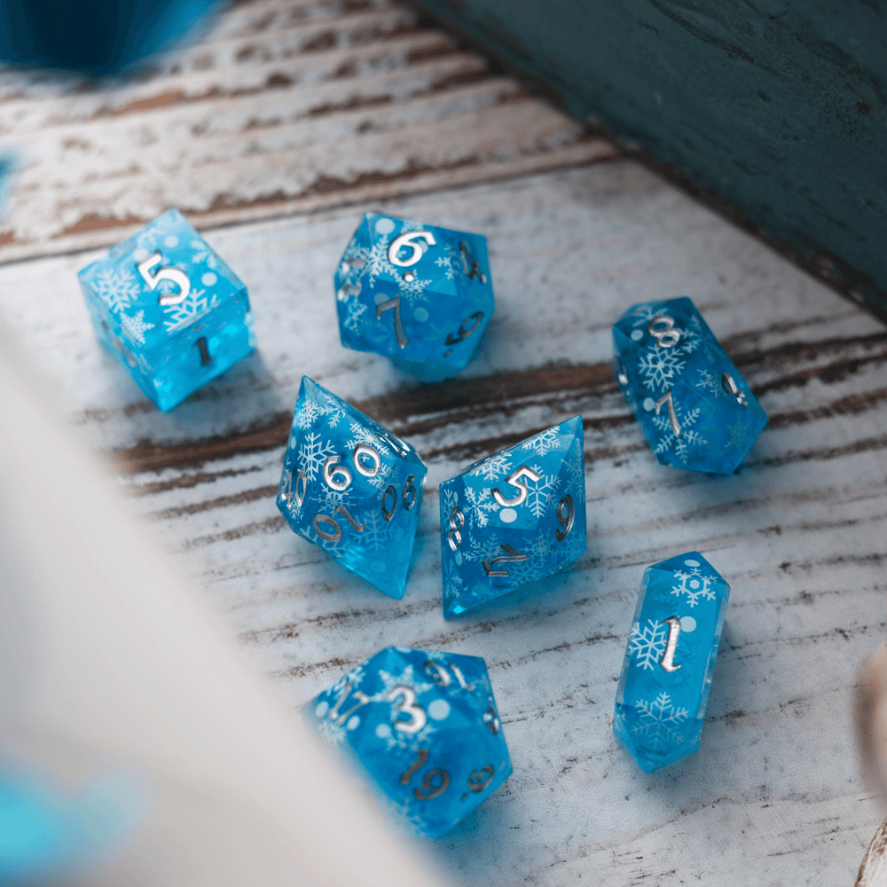 Christmas Blue Snowflake Handmade Resin DND Dice Set (ONLINE ORDER ONLY)