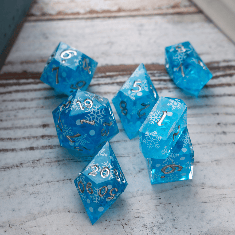 Christmas Blue Snowflake Handmade Resin DND Dice Set (ONLINE ORDER ONLY)