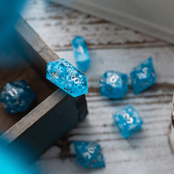 Christmas Blue Snowflake Handmade Resin DND Dice Set (ONLINE ORDER ONLY)