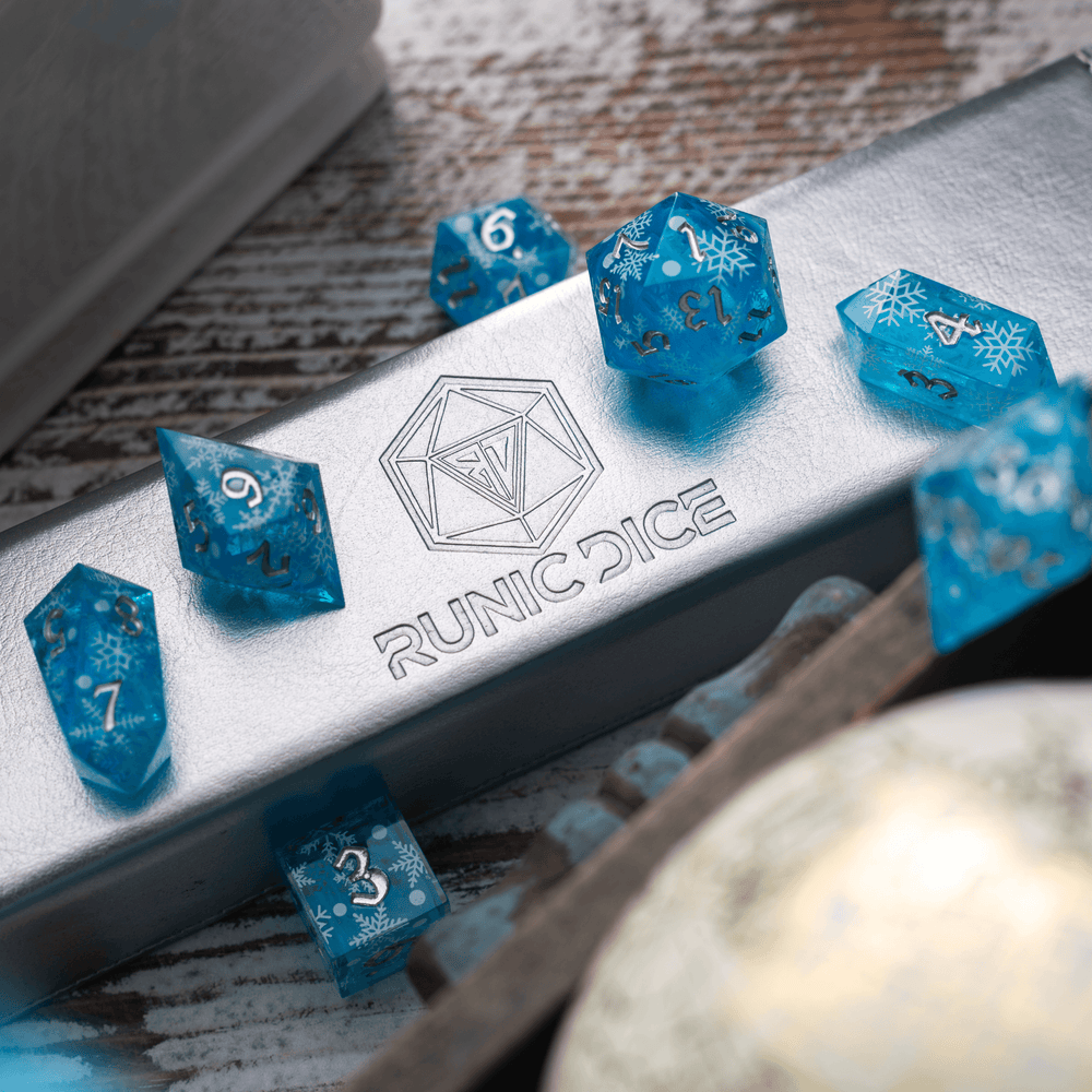 Christmas Blue Snowflake Handmade Resin DND Dice Set (ONLINE ORDER ONLY)