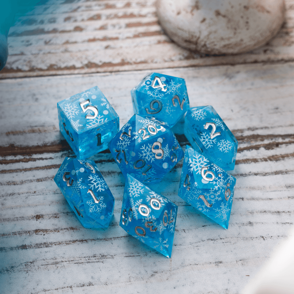 Christmas Blue Snowflake Handmade Resin DND Dice Set (ONLINE ORDER ONLY)