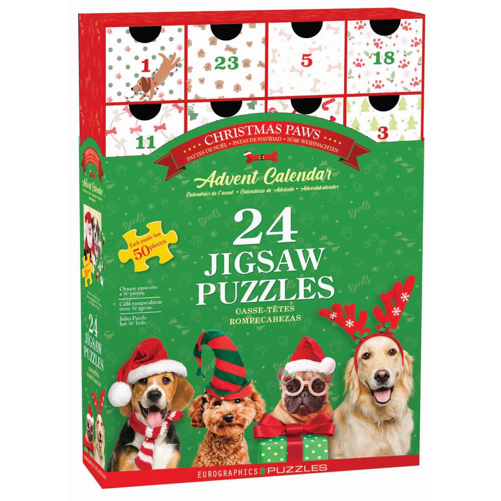 Christmas Paws Advent Calendar - 24 Set of 50 Piece Mini Jigsaw Puzzles Eurographics (ONLINE ORDER ONLY)