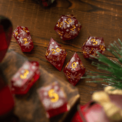 Christmas Red Snowflake Handmade Resin DND Dice Set (ONLINE ORDER ONLY)