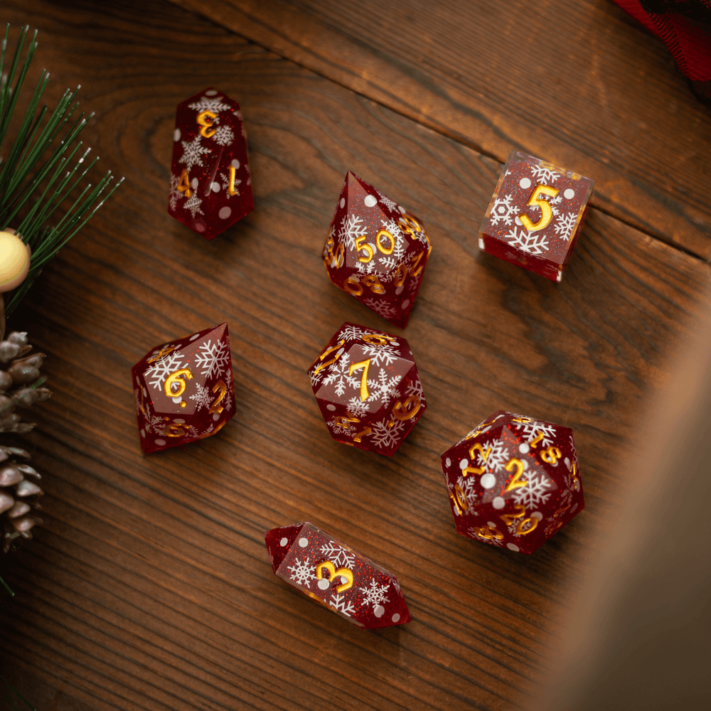 Christmas Red Snowflake Handmade Resin DND Dice Set (ONLINE ORDER ONLY)