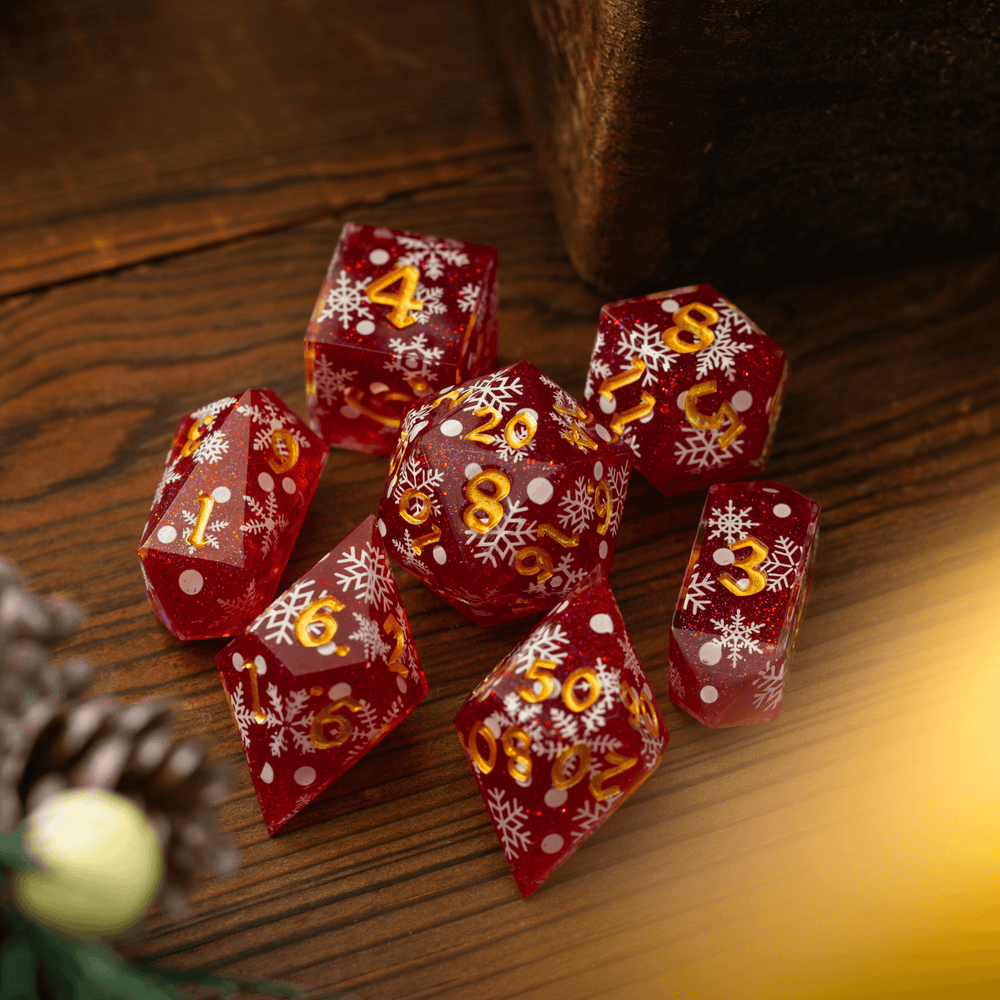 Christmas Red Snowflake Handmade Resin DND Dice Set (ONLINE ORDER ONLY)