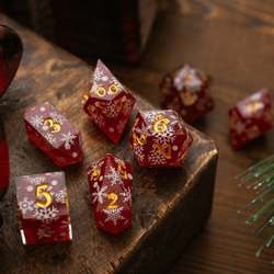 Christmas Red Snowflake Handmade Resin DND Dice Set (ONLINE ORDER ONLY)