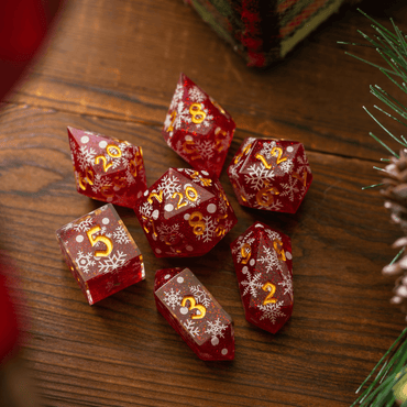 Christmas Red Snowflake Handmade Resin DND Dice Set (ONLINE ORDER ONLY)