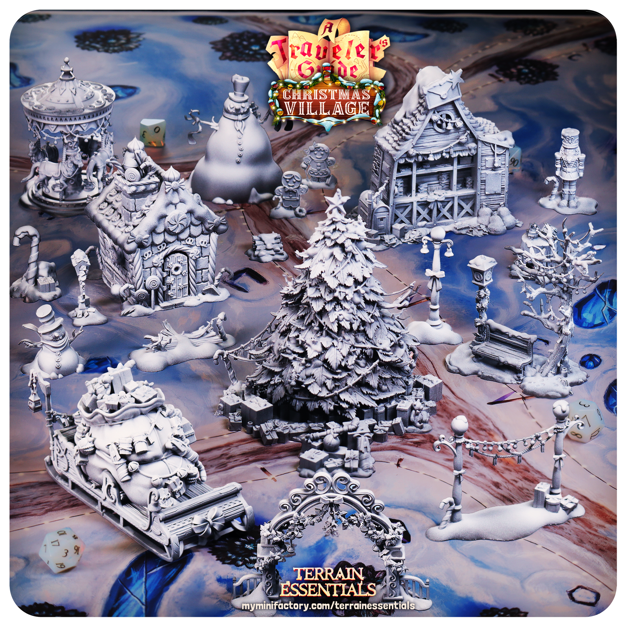 3D Printed Cast n Play Christmas Village Terrain Set 28mm 32mm D&D (Online Only)
