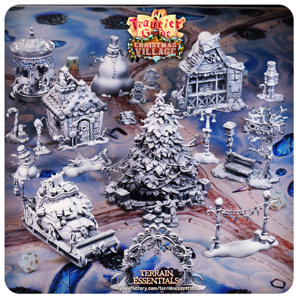 3D Printed Cast n Play Christmas Village Terrain Set 28mm 32mm D&D (Online Only)