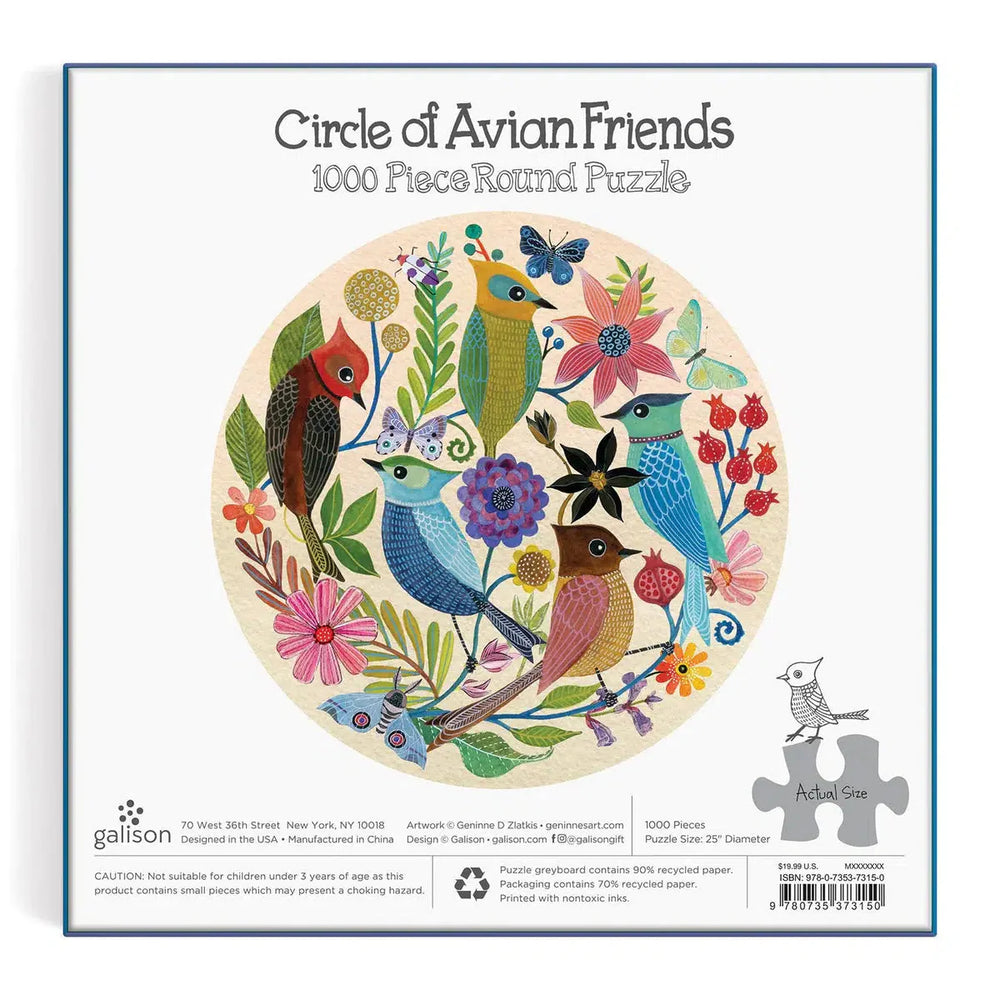 Circle of Avian Friends 1000 Piece Round Jigsaw Puzzle Galison (ONLINE ORDER ONLY)
