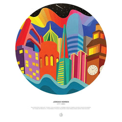 City Vibes by Jordan Herren 500 Piece Round Jigsaw Puzzle Pomegranate