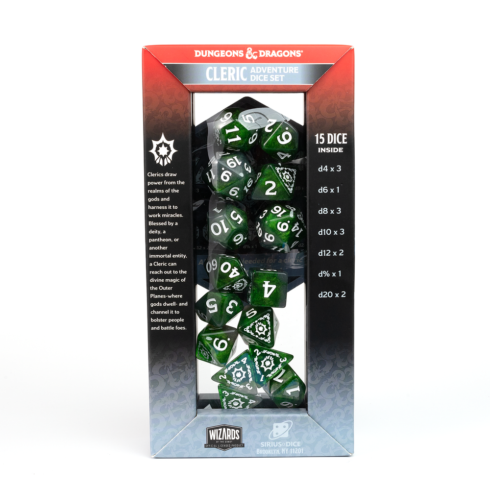 D&D Adventure Dice Set - Cleric Edition | Green 15pc Collection (ONLINE ORDER ONLY)