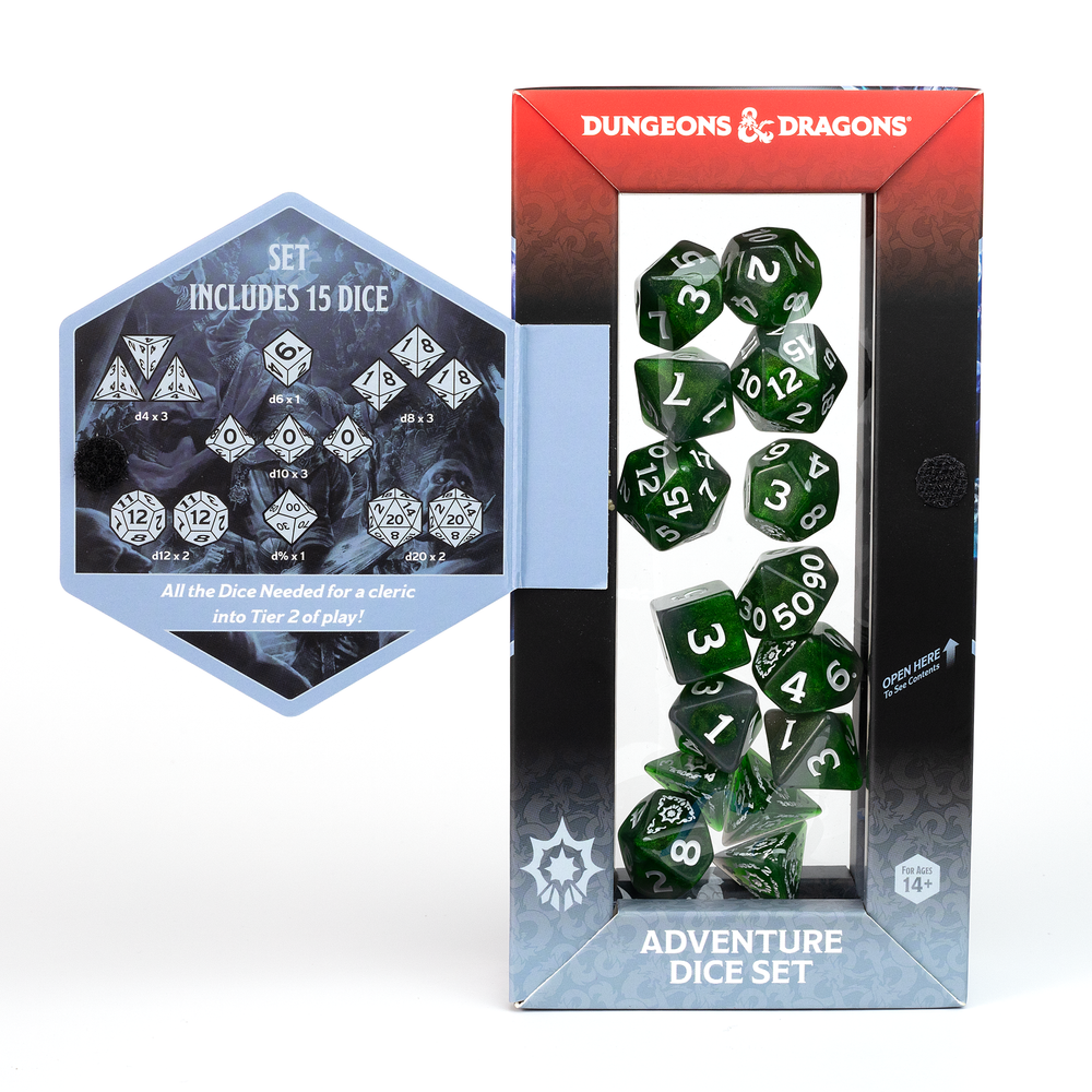 D&D Adventure Dice Set - Cleric Edition | Green 15pc Collection (ONLINE ORDER ONLY)
