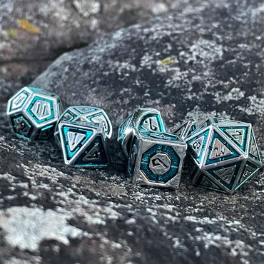PRE-ORDER || Cleric's Domain Aqua And Silver Metal Dice Set
