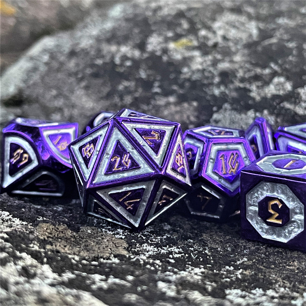 PRE-ORDER || Cleric's Domain Purple And Silver Metal Dice Set