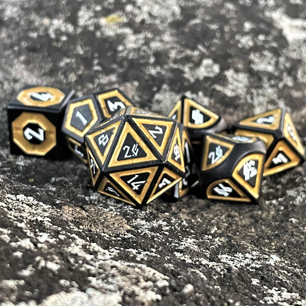 PRE-ORDER || Cleric's Shadow Domain Black And Gold Metal Dice Set