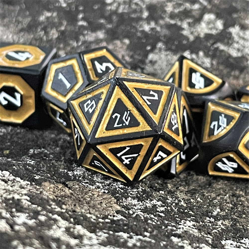 PRE-ORDER || Cleric's Shadow Domain Black And Gold Metal Dice Set