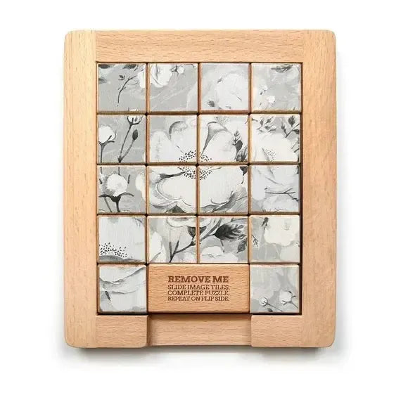 Color Flower vs Grayscale Dualities Sliding Wood Puzzle Trove