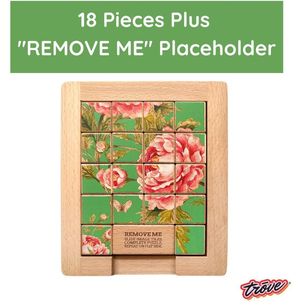 Color Flower vs Grayscale Dualities Sliding Wood Puzzle Trove