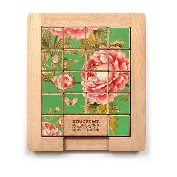 Color Flower vs Grayscale Dualities Sliding Wood Puzzle Trove