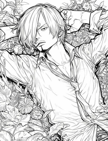 Cool Sanji Black Leg Coloring Page | One Piece Floral Art | Instant Digital Download | Suave Sanji Printable (ONLINE ORDER ONLY)
