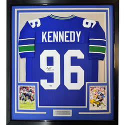 Framed Facsimile Autographed Cortez Kennedy 35x39 Seattle Blue Reprint Laser Auto Football Jersey (ONLINE ORDER ONLY)