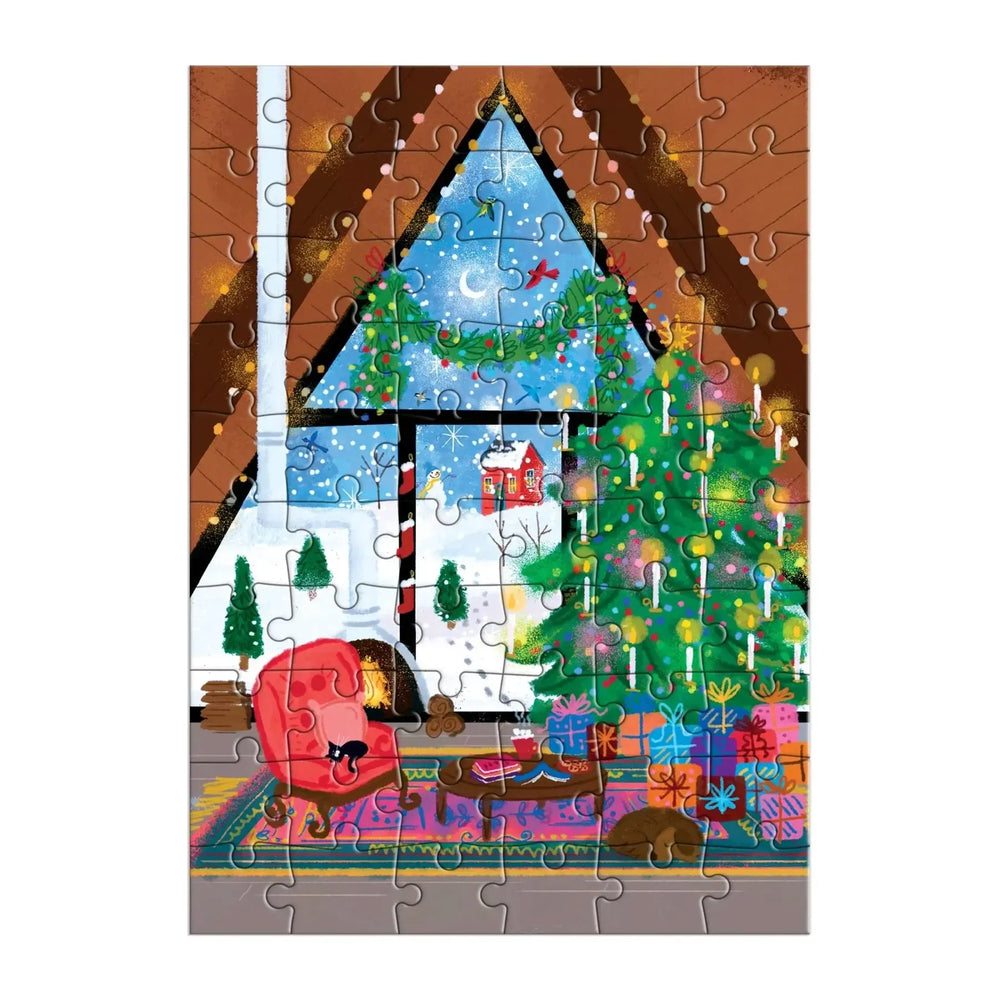 Cozy Cabin Christmas Greeting Card 60 Piece Jigsaw Puzzle Galison