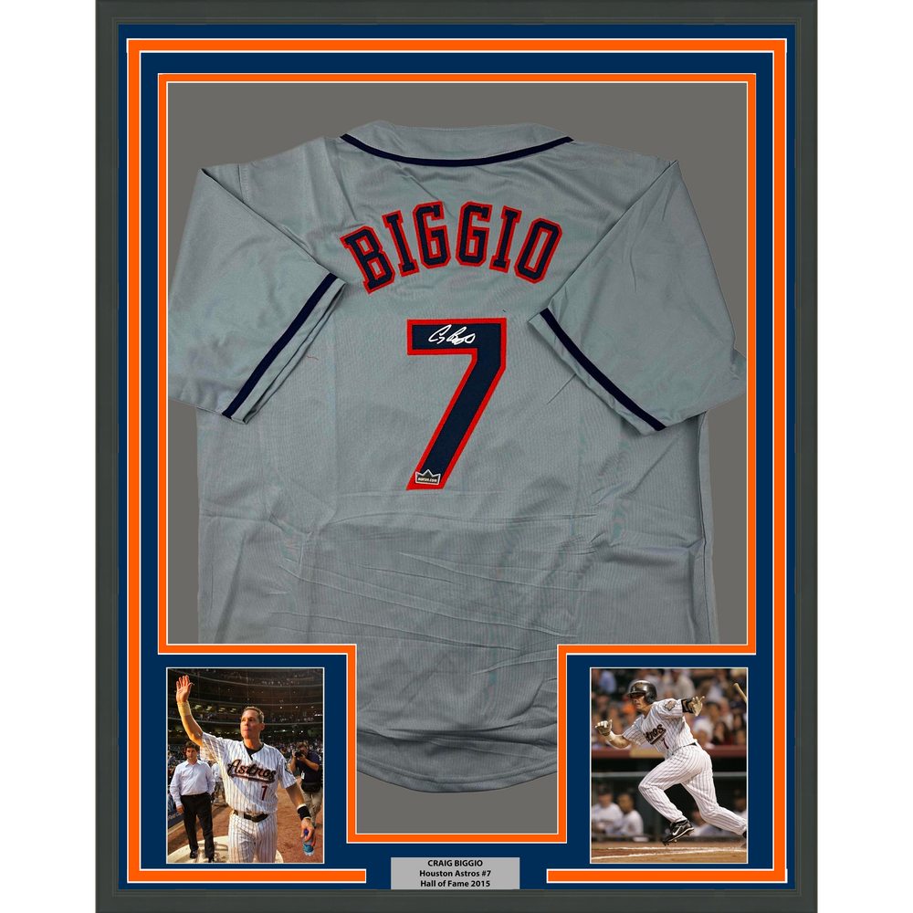 Framed Facsimile Autographed Craig Biggio 35x39 Houston Grey Reprint Laser Auto Baseball Jersey (ONLINE ORDER ONLY)