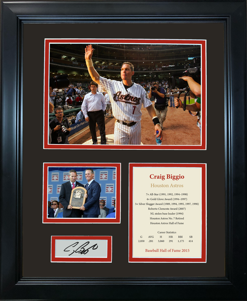 Framed Craig Biggio Hall of Fame Facsimile Laser Engraved Signature Auto Houston Astros Baseball 11"x14" Photo Sig Collage (ONLINE ORDER ONLY)