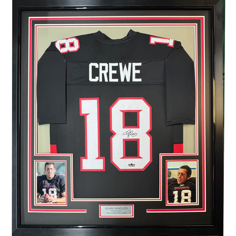 Framed Facsimile Autographed Adam Sandler Paul Crewe 35x39 Mean Machine The Longest Yard Movie Black Reprint Laser Auto Football Jersey (ONLINE ORDER ONLY)