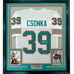 Framed Facsimile Autographed Larry Csonka 35x39 Miami White Reprint Laser Auto Football Jersey (ONLINE ORDER ONLY)