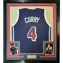 Framed Facsimile Autographed Stephen Steph Curry 35x39 2024 United States Team USA Blue Reprint Laser Auto Basketball Jersey (ONLINE ORDER ONLY)