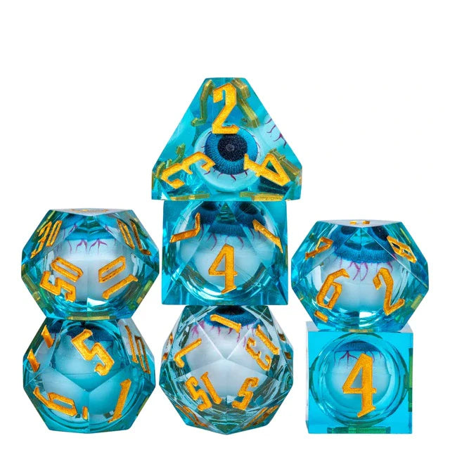 7 Piece Handcrafted Sharp Edged Dice Set With Liquid Core Eyeball (Online Order Only)