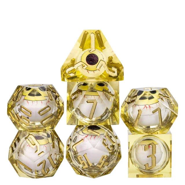 7 Piece Handcrafted Sharp Edged Dice Set With Liquid Core Eyeball (Online Order Only)