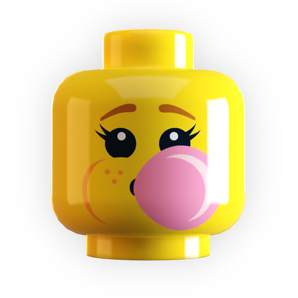 Girl Blowing Bubble Gum Minifig Head made using LEGO parts - B3 Customs (Online Order Only)