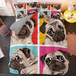 Cute Dog Cartoon Pug Bedding Set Duvet Covers (Online Order Only)