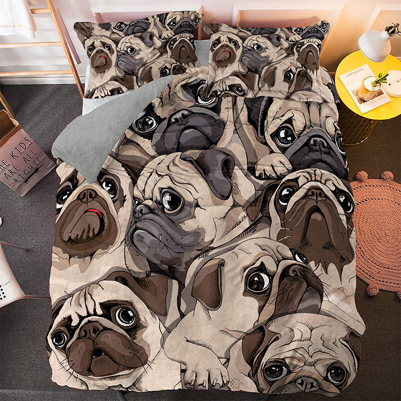 Cute Dog Cartoon Pug Bedding Set Quilt Covers Room Decoration (Online Order Only)
