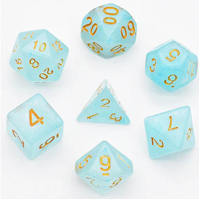 Cyan Silk Translucent Dice RPG Dice Set (ONLINE ORDER ONLY)
