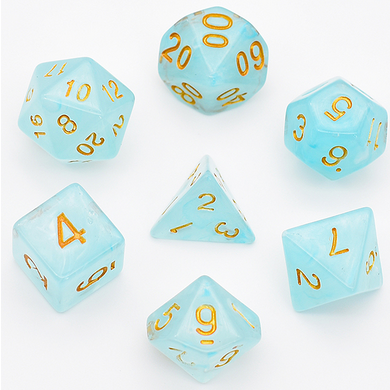 Cyan Silk Translucent Dice RPG Dice Set (ONLINE ORDER ONLY)