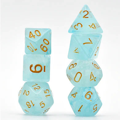 Cyan Silk Translucent Dice RPG Dice Set (ONLINE ORDER ONLY)