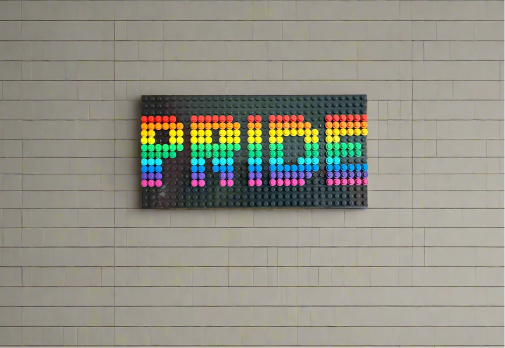 Build-It-Yourself DIY Pride Pixel Art Sign Kit – 32x16 Studs | Rainbow Mosaic on Black Base (ONLINE ORDER ONLY)