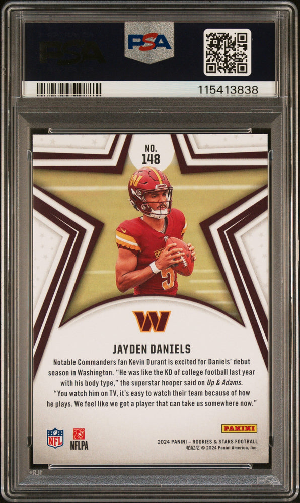 Graded 2024 Panini Rookies & Stars Jayden Daniels #148 Rookie RC Football Card PSA 9 Mint (ONLINE ORDER ONLY)