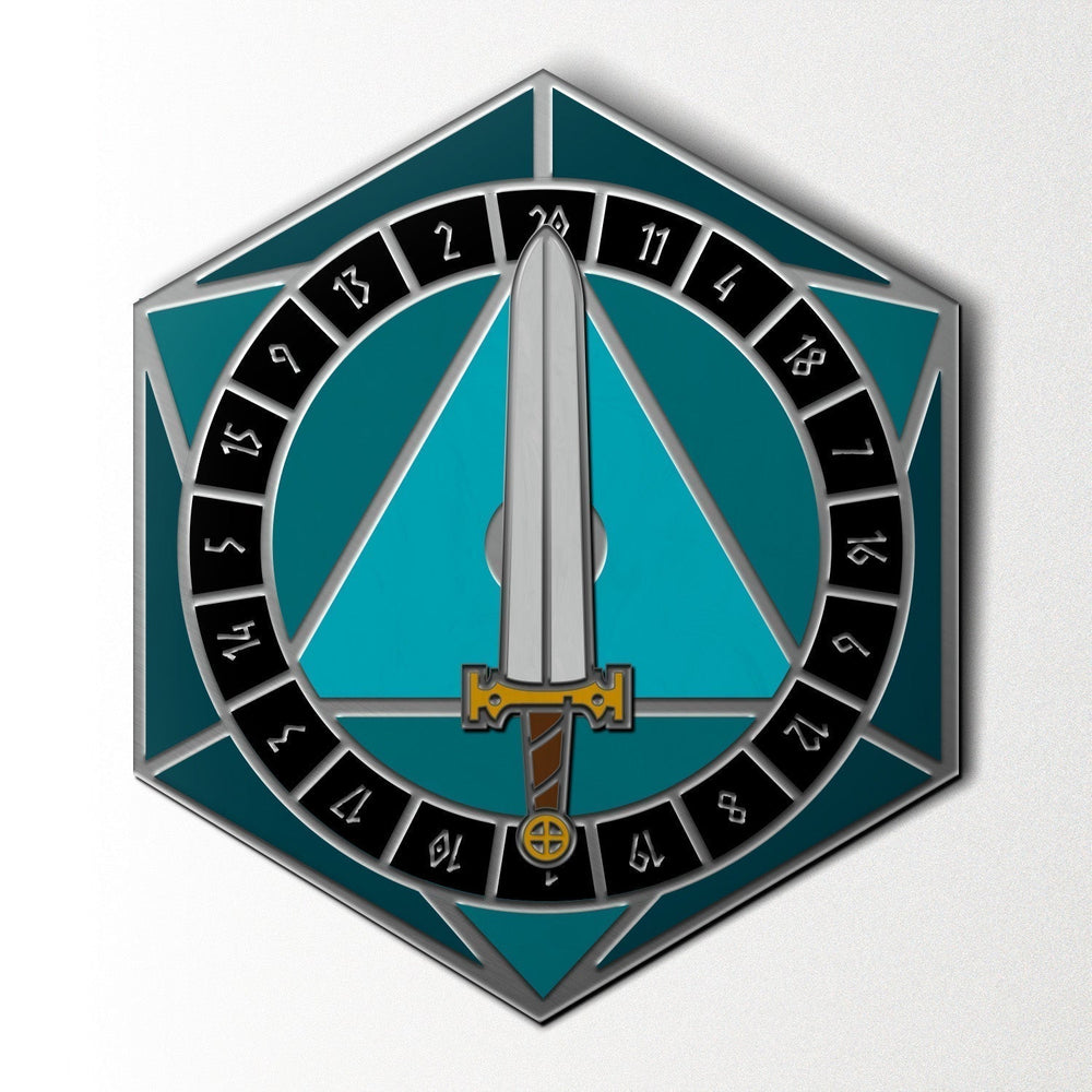 D20 Sword Spinner Pin - Hard Enamel Adventure Dice Pin Metal by Norse Foundry (ONLINE ORDER ONLY)