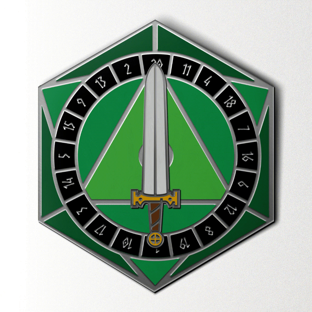 D20 Sword Spinner Pin - Hard Enamel Adventure Dice Pin Metal by Norse Foundry (ONLINE ORDER ONLY)