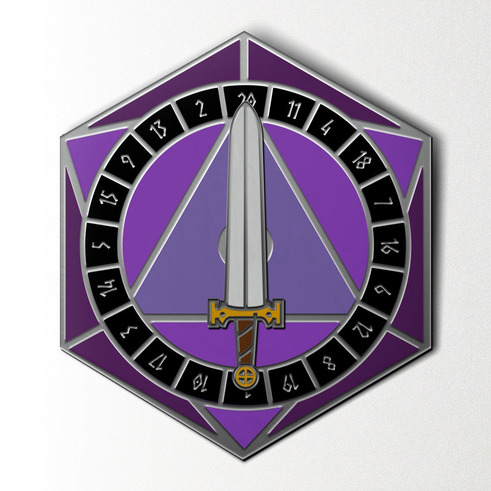 D20 Sword Spinner Pin - Hard Enamel Adventure Dice Pin Metal by Norse Foundry (ONLINE ORDER ONLY)
