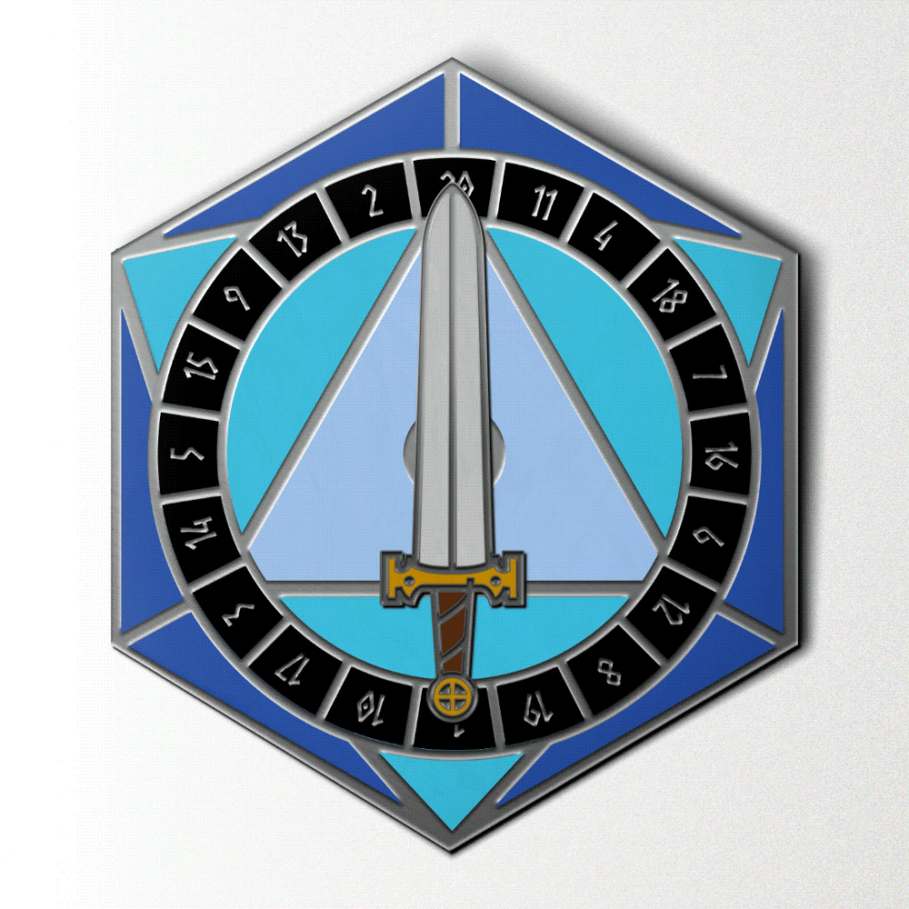 D20 Sword Spinner Pin - Hard Enamel Adventure Dice Pin Metal by Norse Foundry (ONLINE ORDER ONLY)