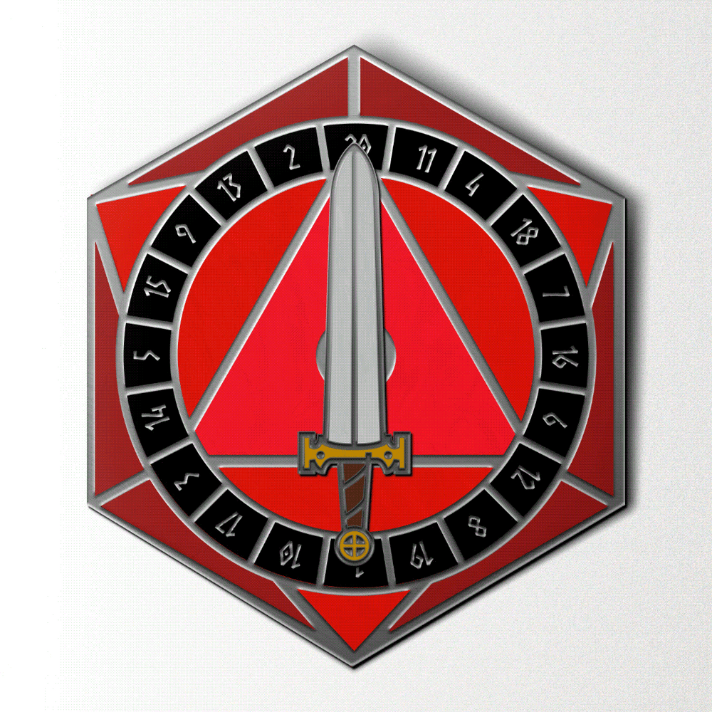 D20 Sword Spinner Pin - Hard Enamel Adventure Dice Pin Metal by Norse Foundry (ONLINE ORDER ONLY)