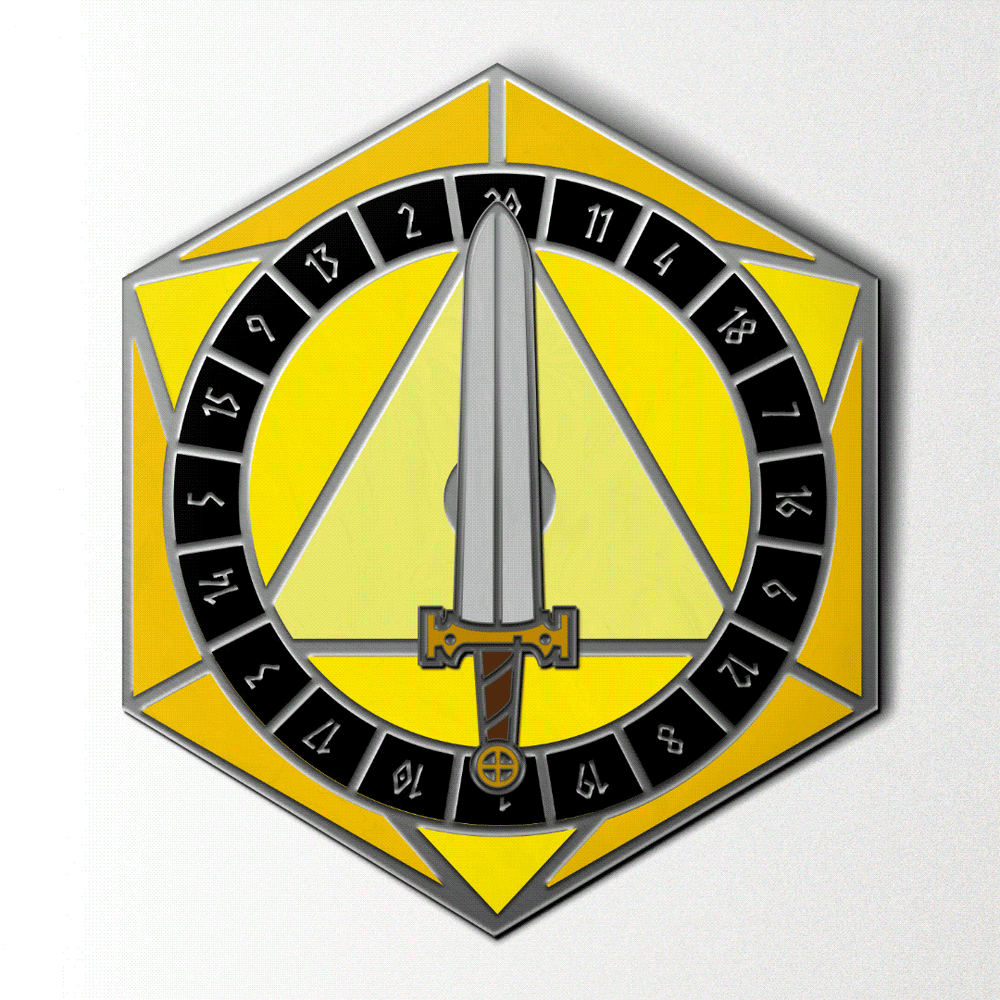 D20 Sword Spinner Pin - Hard Enamel Adventure Dice Pin Metal by Norse Foundry (ONLINE ORDER ONLY)