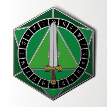 D20 Sword Spinner Pin - Hard Enamel Adventure Dice Pin Metal by Norse Foundry (ONLINE ORDER ONLY)